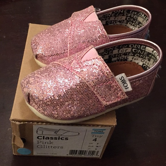 **SOLD** Sparkly pink tiny toms size 4  - Picture 1 of 5